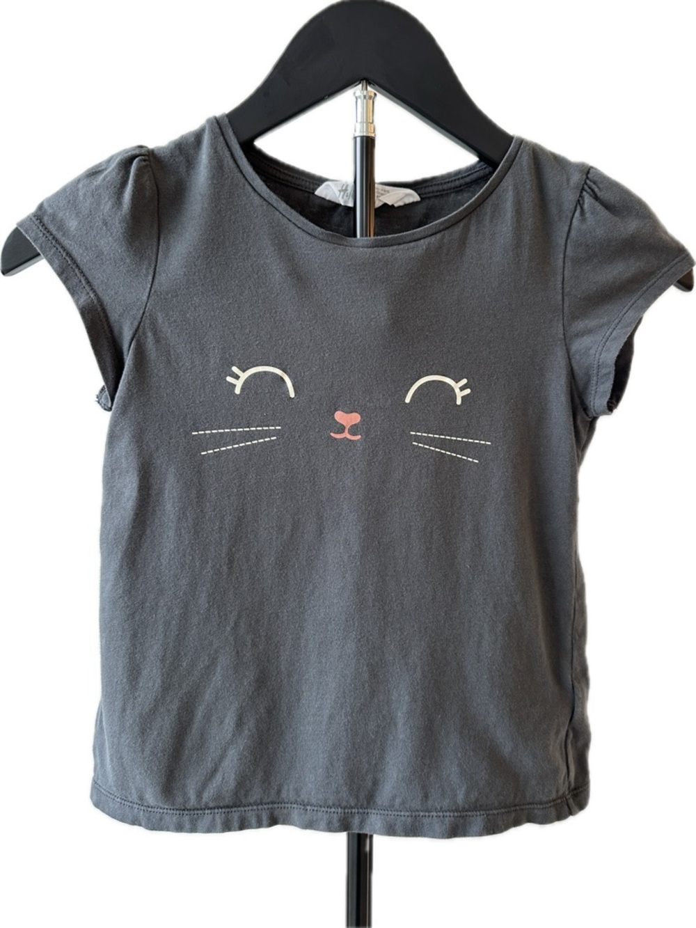 H&M Charcoal Gray Short Sleeve Tee with Cat Face